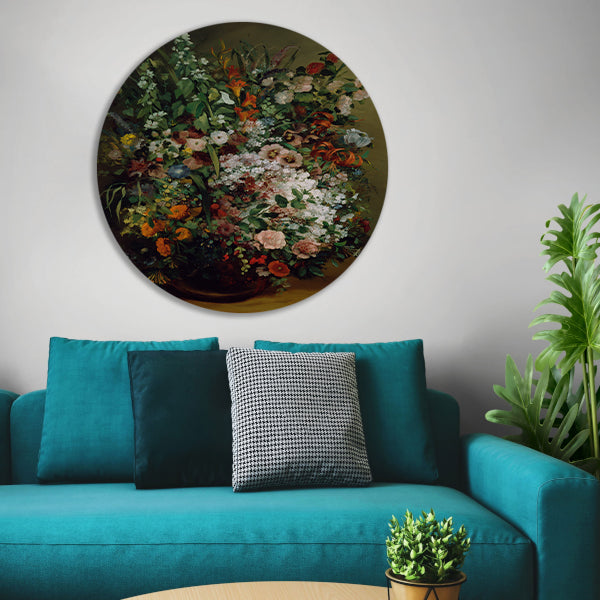 Bouquet of Flowers in a Vase - Gustave Courbet aluminium muurcirkel