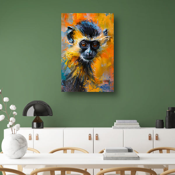 Kleurrijk abstract schilderij van een aap canvas met baklijst
