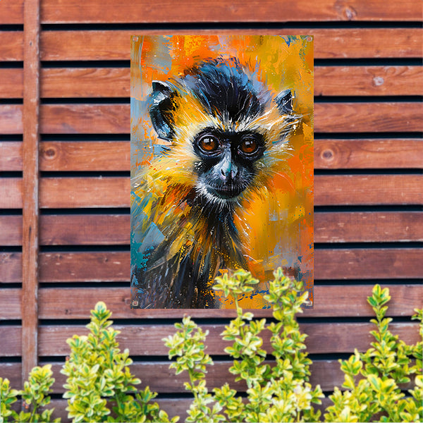 Kleurrijk abstract schilderij van een aap tuinposter