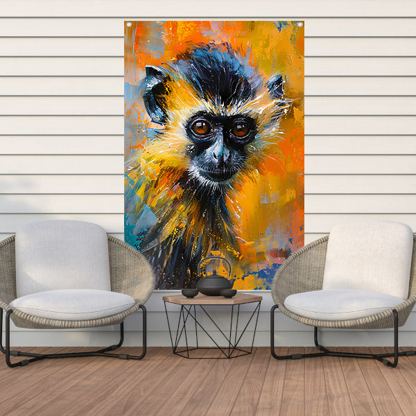 Kleurrijk abstract schilderij van een aap tuinposter