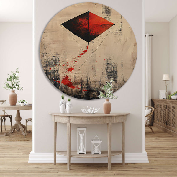 Rode vlieger Abstract kunst aluminium muurcirkel