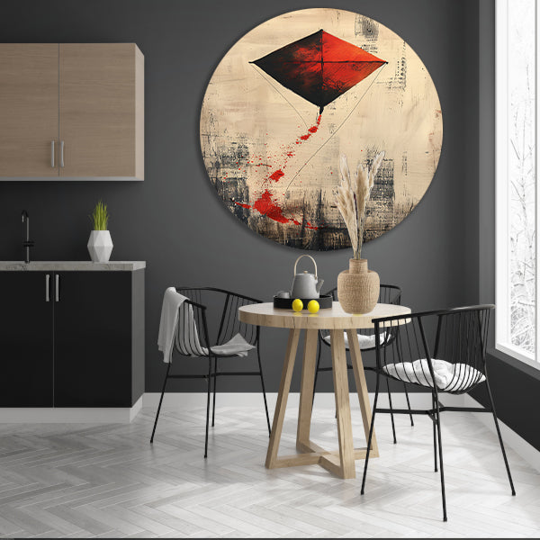 Rode vlieger Abstract kunst aluminium muurcirkel