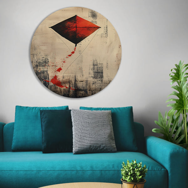 Rode vlieger Abstract kunst aluminium muurcirkel