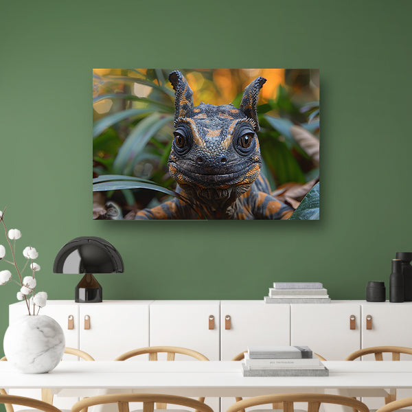 Realistisch reptiel portret met kleurrijke details canvas met baklijst