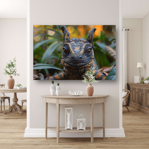 Realistisch reptiel portret met kleurrijke details canvas met baklijst