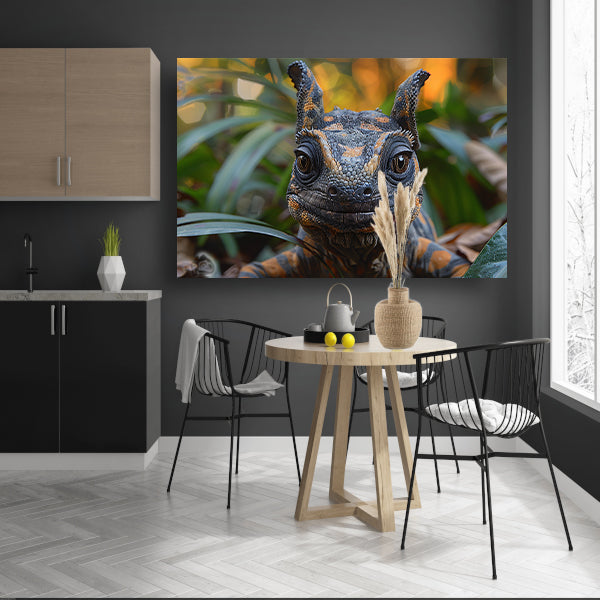 Realistisch reptiel portret met kleurrijke details canvas met baklijst