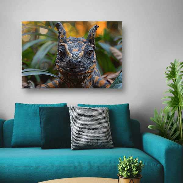 Realistisch reptiel portret met kleurrijke details canvas met baklijst