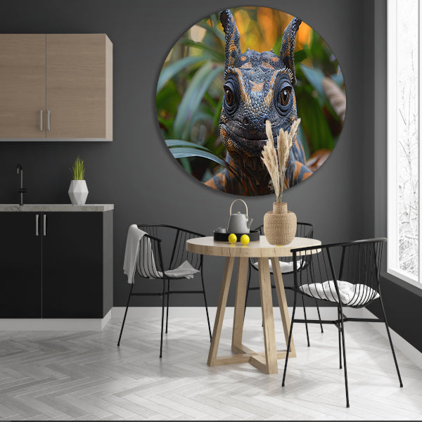 Realistisch reptiel portret met kleurrijke details aluminium muurcirkel