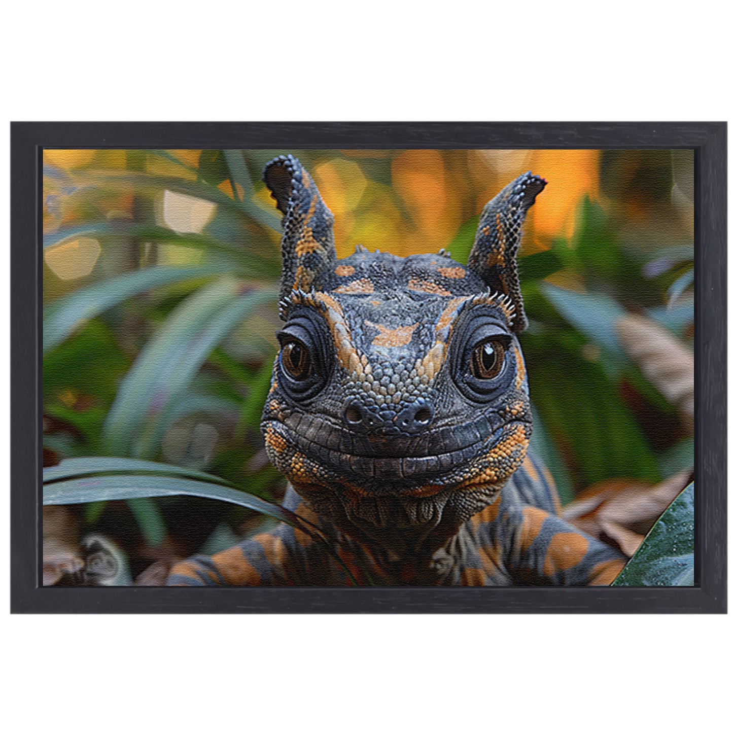 Realistisch reptiel portret met kleurrijke details canvas met baklijst