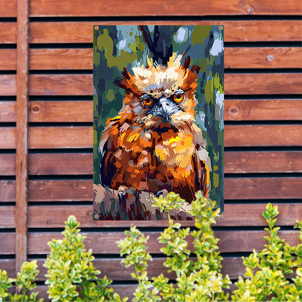 Digitale kunst van kleurrijke vogel in natuur tuinposter