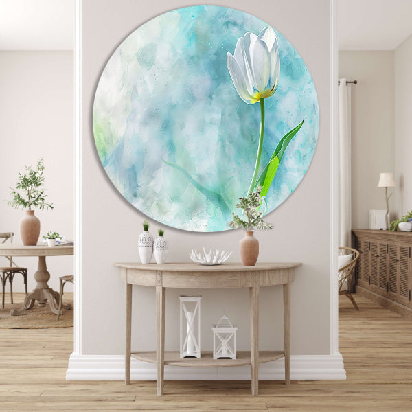Prachtige aquarel schildering van een tulp aluminium muurcirkel