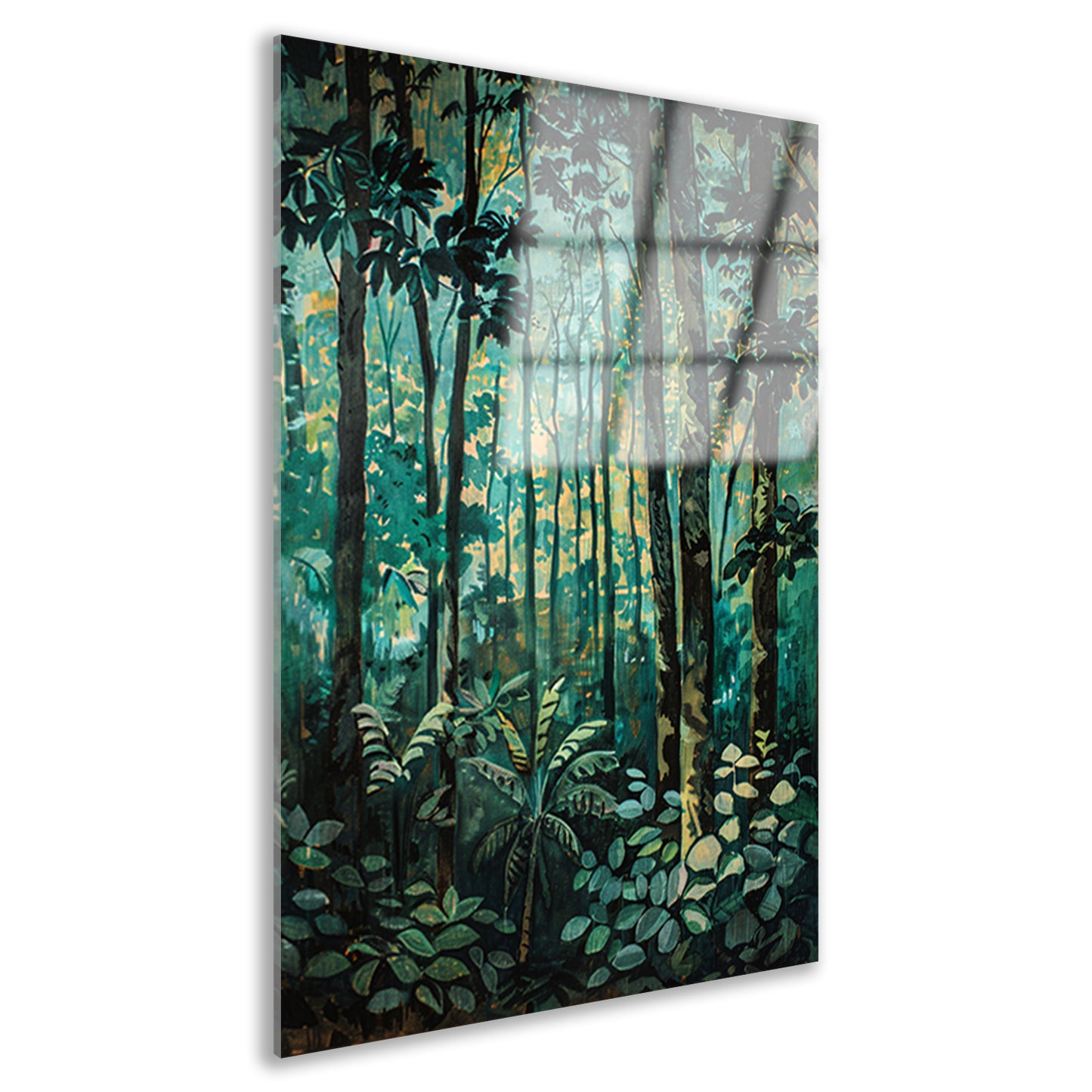 Realistisch schilderij van een groen bos acrylglas