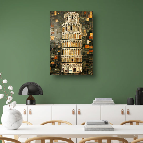 Kleurrijk mozaïek van de toren van Pisa canvas met baklijst