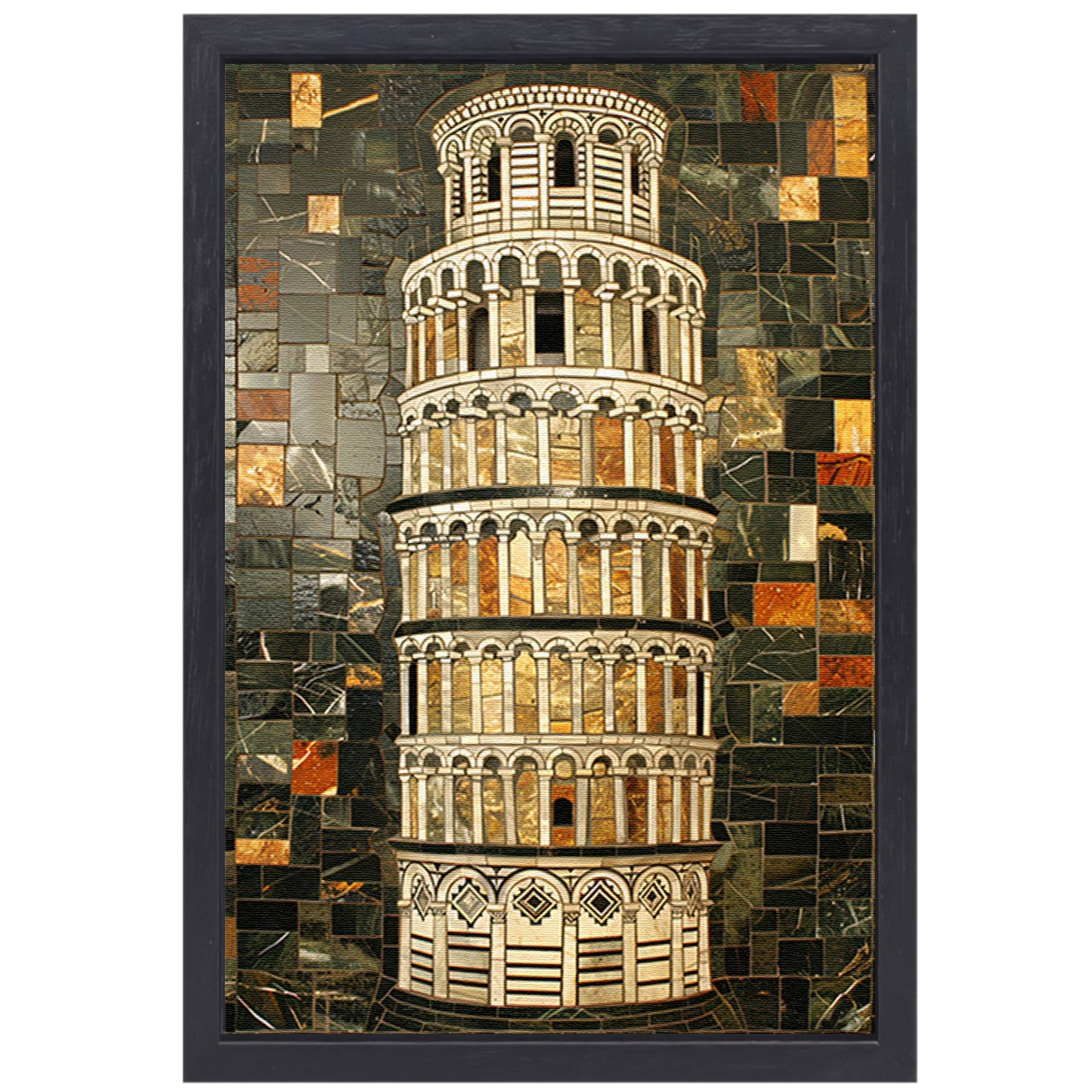 Kleurrijk mozaïek van de toren van Pisa canvas met baklijst