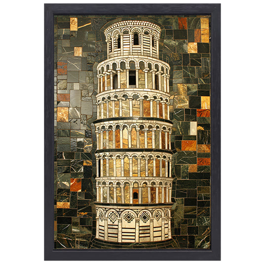Kleurrijk mozaïek van de toren van Pisa canvas met baklijst