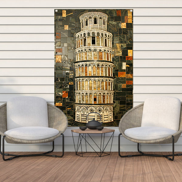 Kleurrijk mozaïek van de toren van Pisa tuinposter