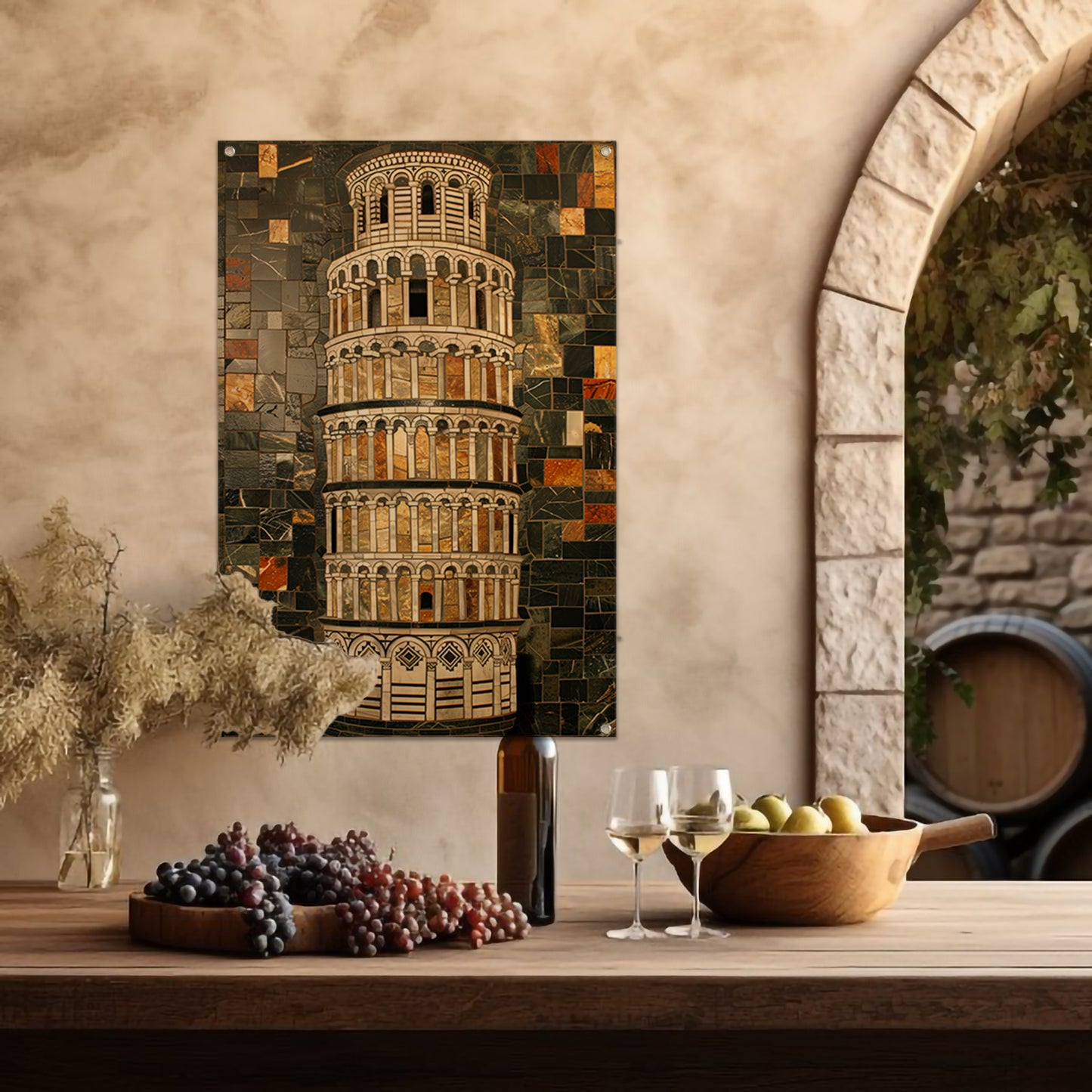 Kleurrijk mozaïek van de toren van Pisa tuinposter