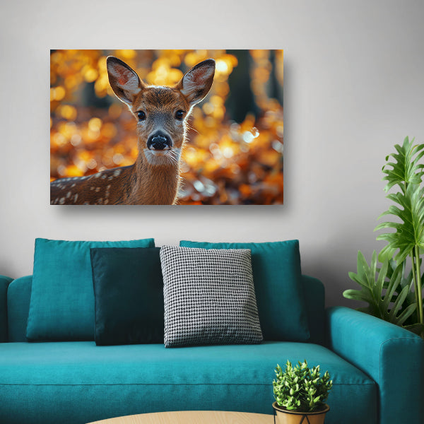 Schattig hert in herfstbos landschap canvas