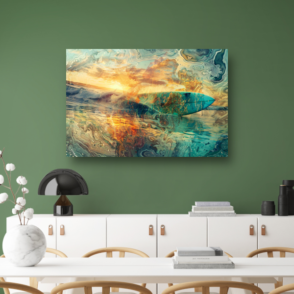 Abstracte Zonsondergang en Surfplank in Zee canvas