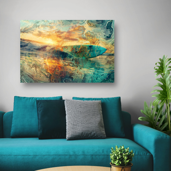 Abstracte Zonsondergang en Surfplank in Zee canvas