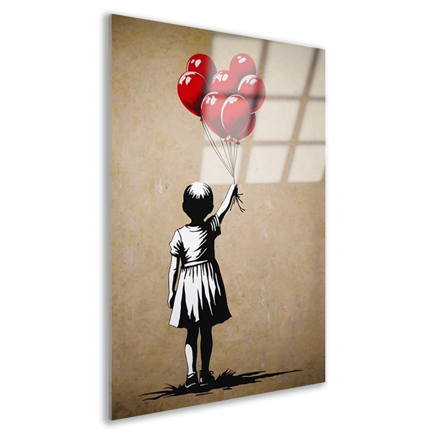 Silhouet meisje met glanzende rode ballonnen acrylglas
