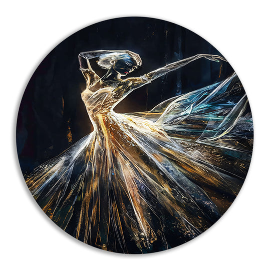 Gouden Schaduw Dans - Een Lichtspektakel aluminium muurcirkel