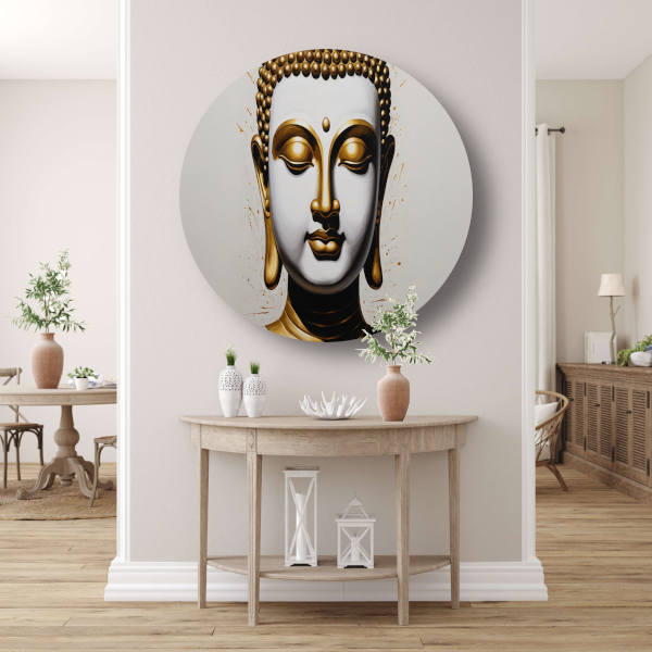 Gouden Boeddha - Sereniteit en Wijsheid aluminium muurcirkel