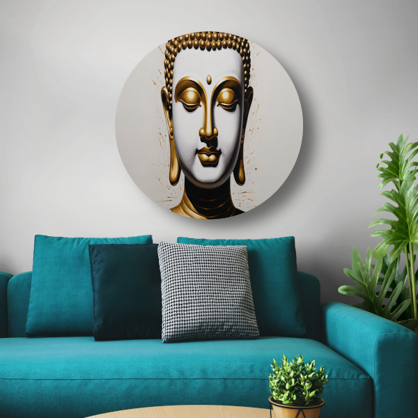 Gouden Boeddha - Sereniteit en Wijsheid aluminium muurcirkel