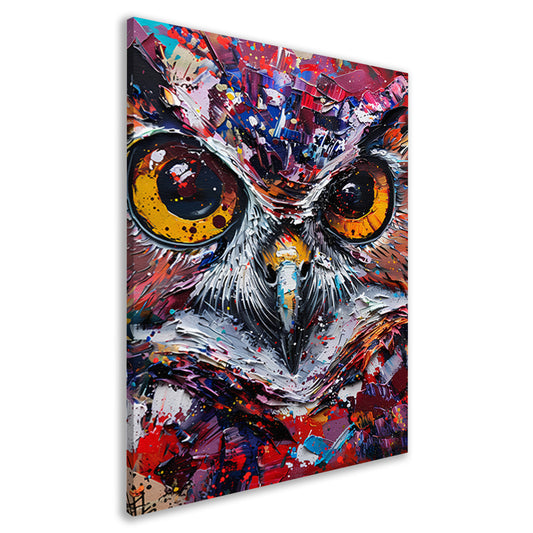 Abstracte, kleurrijke uil met dynamische verfexplosies canvas