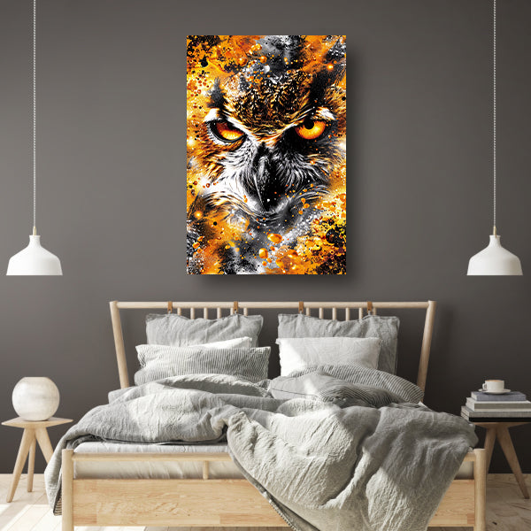 Kleurrijk abstract schilderij van een uil poster