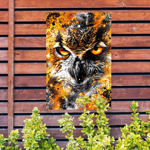 Kleurrijk abstract schilderij van een uil tuinposter