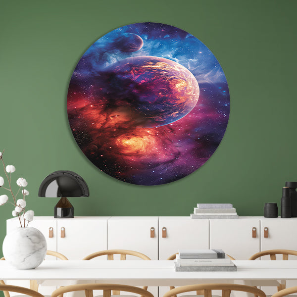 Psychedelische Planeet in Kosmisch Kleurenpalet aluminium muurcirkel