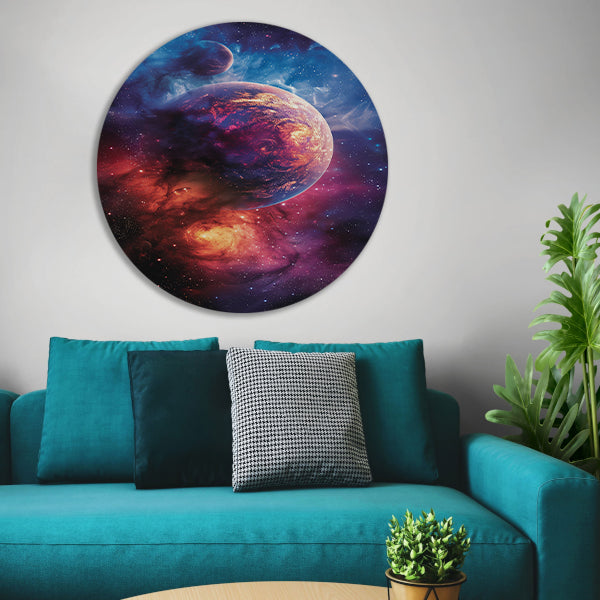 Psychedelische Planeet in Kosmisch Kleurenpalet aluminium muurcirkel