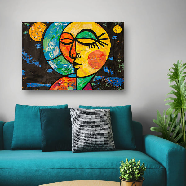 Kleurrijk abstract portret met aardse vormen poster