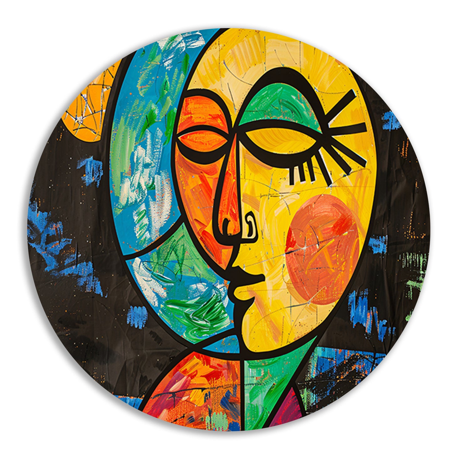 Kleurrijk abstract portret met aardse vormen forex muurcirkel