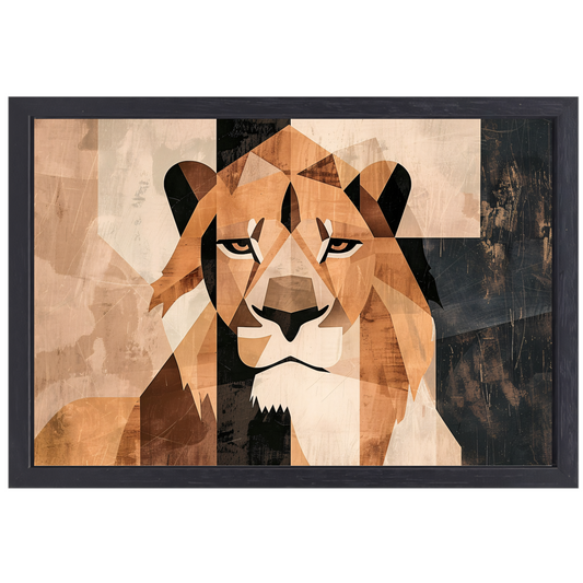 Abstracte Monochrome Leeuw in Geometrische Stijl canvas met baklijst