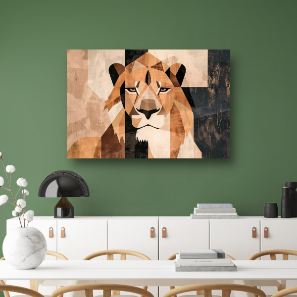 Abstracte Monochrome Leeuw in Geometrische Stijl poster