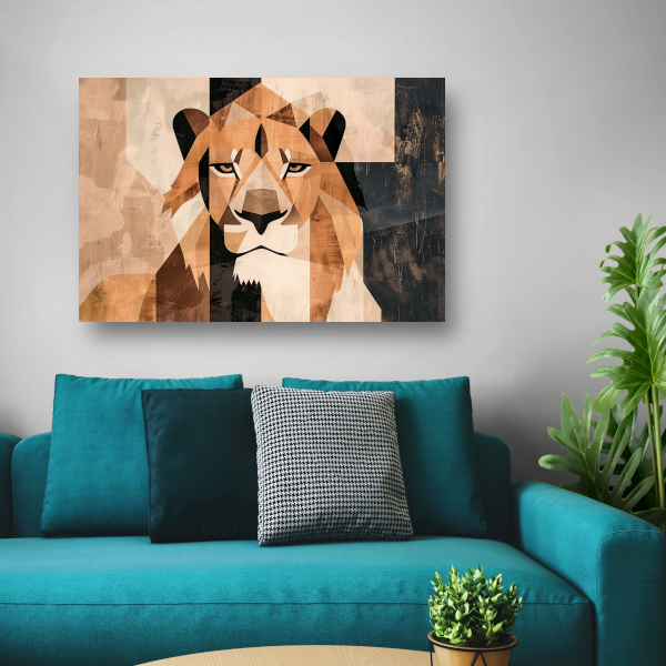 Abstracte Monochrome Leeuw in Geometrische Stijl canvas met baklijst