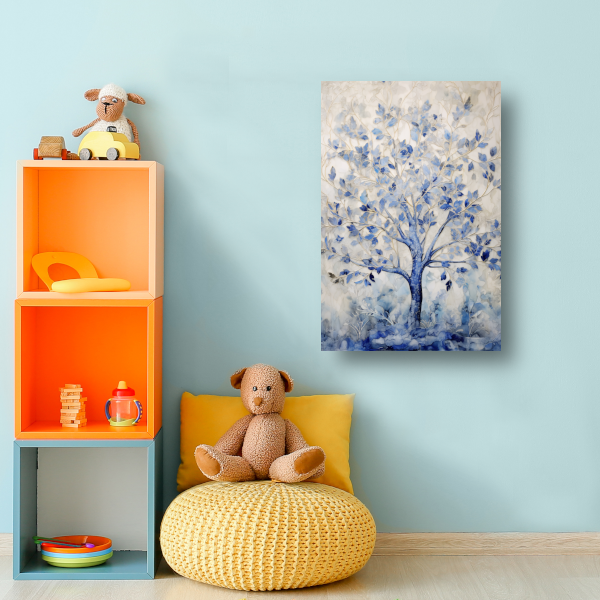 Minimalistische blauwe boom canvas