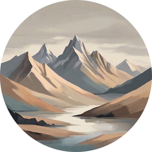 Stille Reflecties van Minimalistische Bergtoppen aluminium muurcirkel