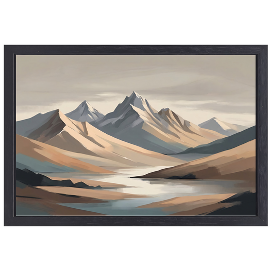 Stille Reflecties van Minimalistische Bergtoppen canvas met baklijst