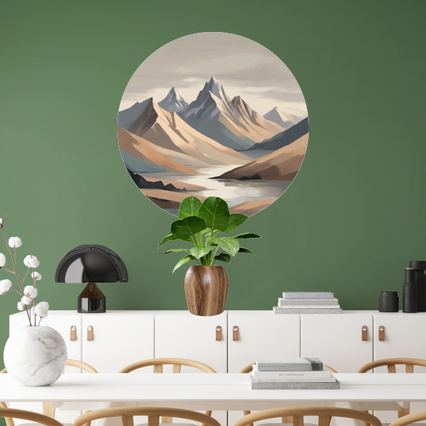 Stille Reflecties van Minimalistische Bergtoppen aluminium muurcirkel