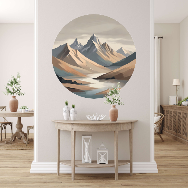 Stille Reflecties van Minimalistische Bergtoppen aluminium muurcirkel