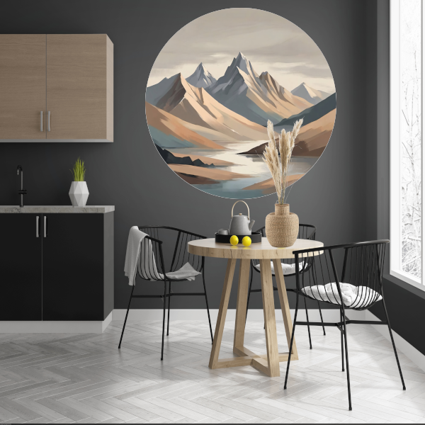 Stille Reflecties van Minimalistische Bergtoppen aluminium muurcirkel