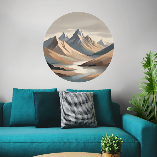 Stille Reflecties van Minimalistische Bergtoppen aluminium muurcirkel