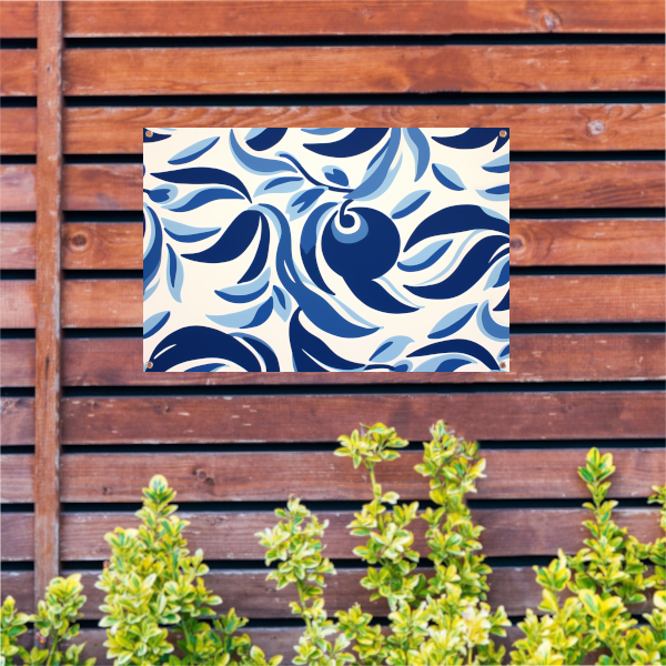 Minimalistische lijnencompositie in blauw en wit tuinposter