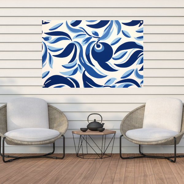 Minimalistische lijnencompositie in blauw en wit tuinposter