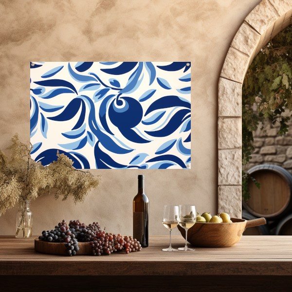Minimalistische lijnencompositie in blauw en wit tuinposter