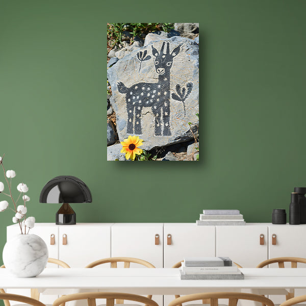 Minimalistisch Kunstwerk van Zwart-Wit Hert op Steen canvas