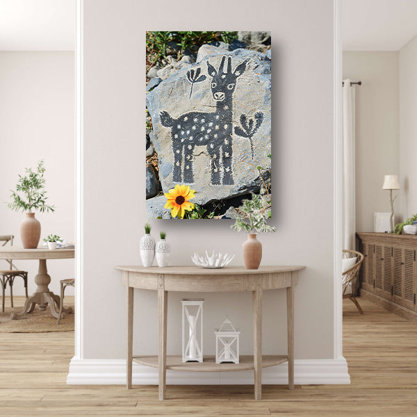 Minimalistisch Kunstwerk van Zwart-Wit Hert op Steen canvas